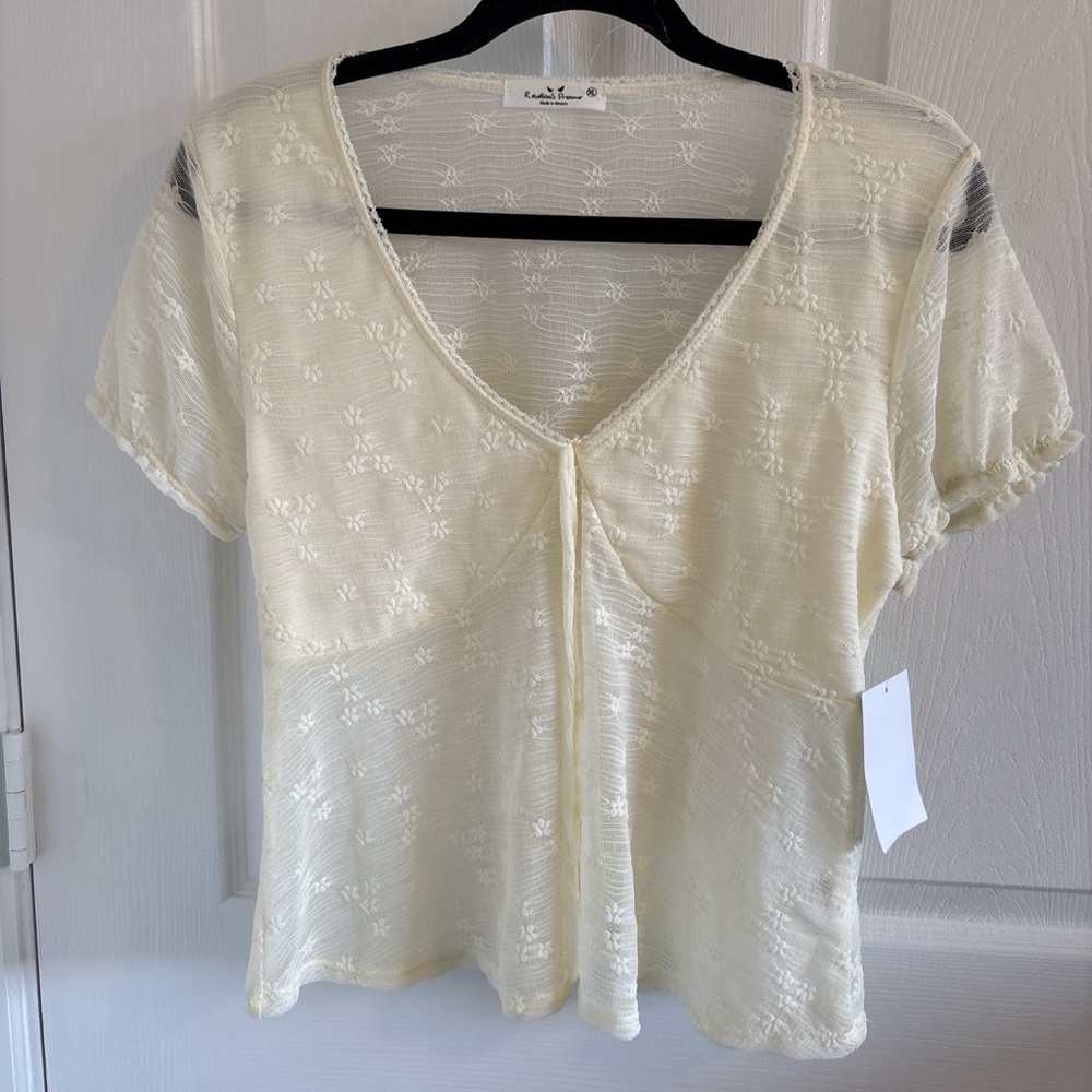 NWT Cream Floral Lace Boho Top | XL | Cottagecore